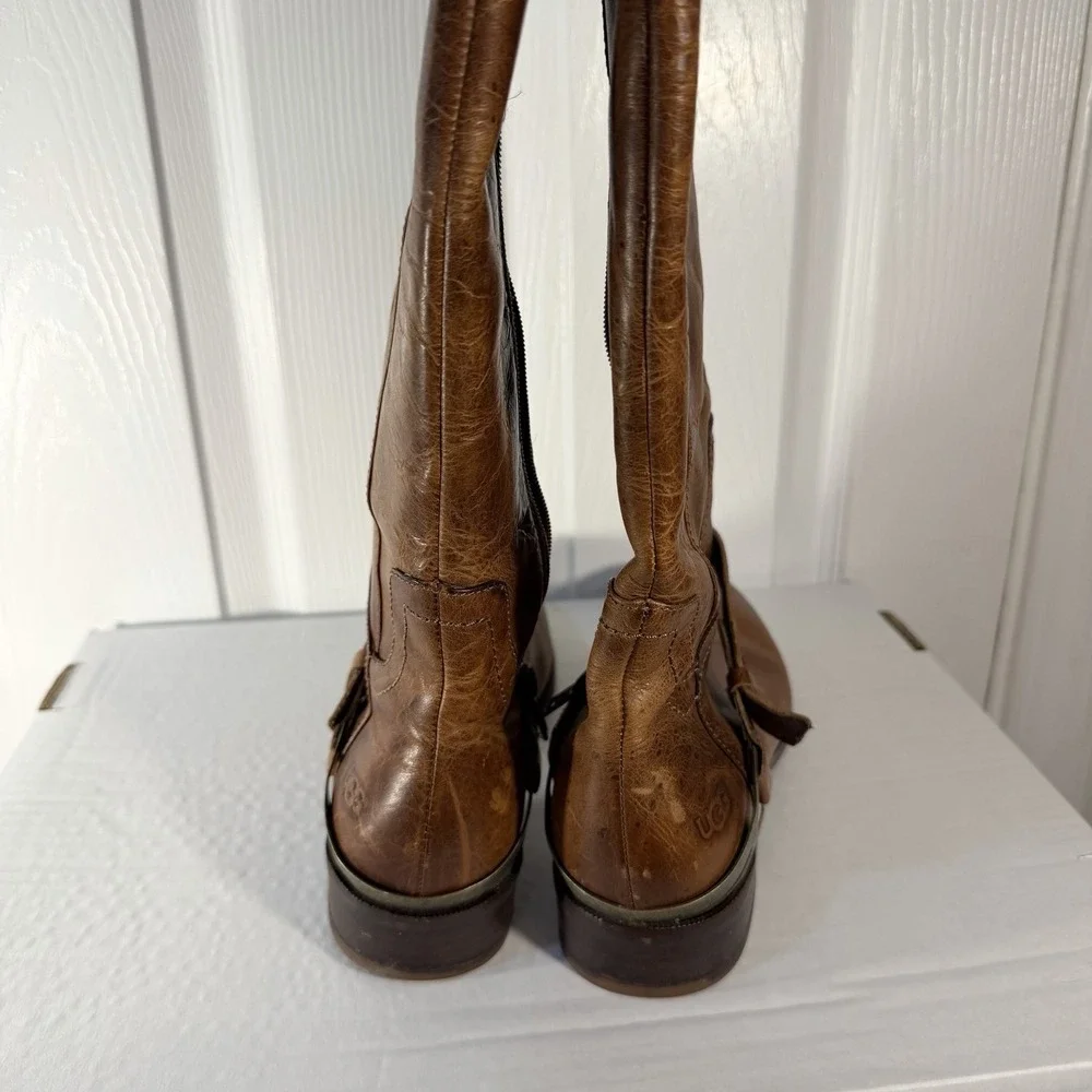 UGG Australia Channing Brown Leather Harness Knee High Riding Boots Sz 7
